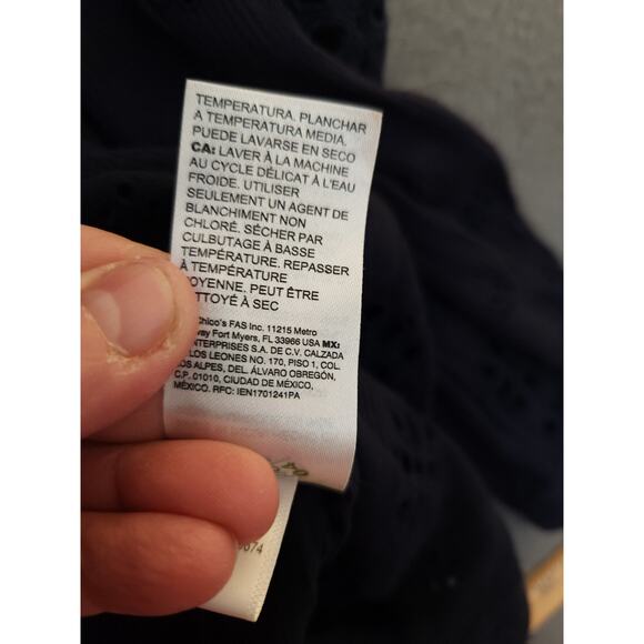 Chicos Embroidered Novelty Blouse Eyelet Top Classic Navy Blue Size 1 M Womens - Picture 7 of 8